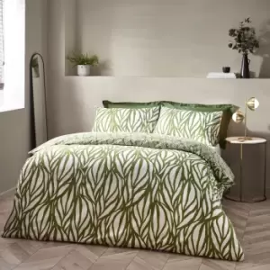 image of Frond Abstract Cotton Rich Reversible Duvet Cover Set Olive, Olive / King