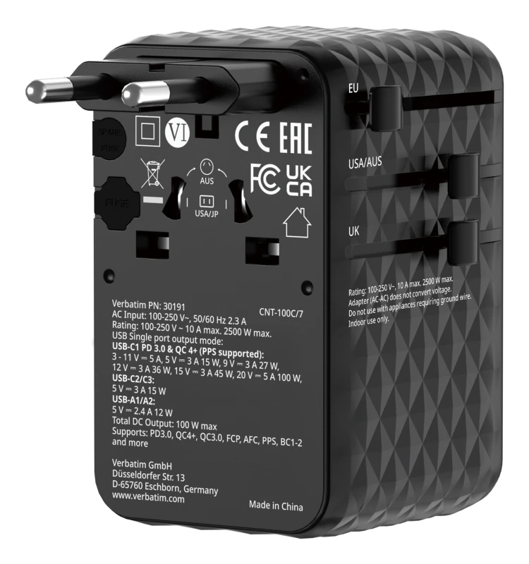 Image of Verbatim Charge 'n' Travel 100W Universal Travel Adapter wit