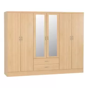 image of Seconique Nevada 6 Door 2 Drawer Wardrobe - Sonoma Oak Effect