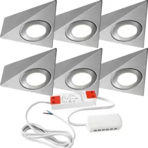 Image of 6x BRUSHED NICKEL Pyramid Surface Under Cabinet Kitchen Light & Driver Kit - Warm White LED