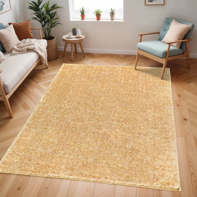 Image of Livabliss Shaggy Solid Color Plush Pile Mustard Claire Area Rug 160 X 213cm - Easy Care, Non Shedding, Ideal For Living Room & Bedroom