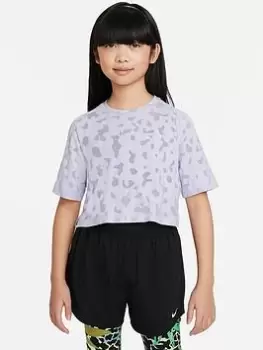 Image of Nike Older Girls Dri-fit One Mesh Detail Boxy T-Shirt, Light Purple, Size L=12-13 Years, Women
