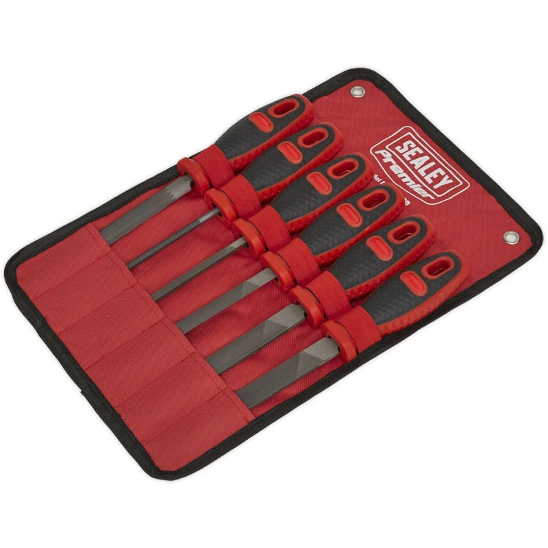 Image of Loops PREMIUM 6 Piece 150mm Engineers File Set - Double Cut - Coarse - Comfort Grip Multi