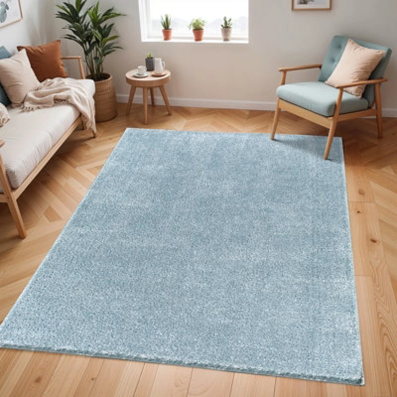 Image of Livabliss Shaggy Solid Color Plush Pile Denim Claire Area Rug 160 X 213cm - Easy Care, Non Shedding, Ideal For Living Room & Bedroom