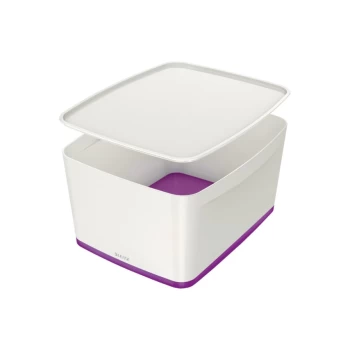 image of MyBox WOW Large with Lid, Storage Box 18 Litre, W 318 X H 198 X D 385 MM White/Purple - Outer Carton of 4