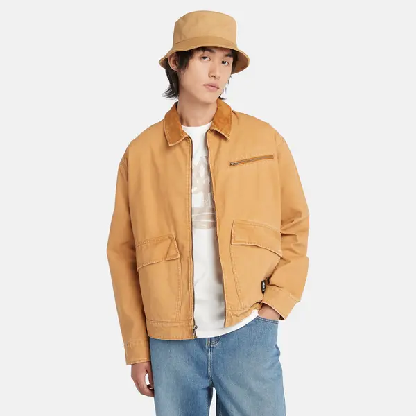 Image of Timberland Washed Canvas Jacket For Men In Dark Yellow, Size XL