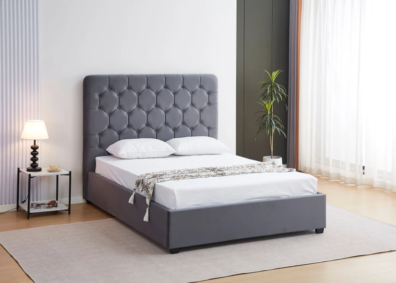 Image of Seconique Madison 4'6" Bed - Grey Velvet Fabric, Grey 200-203-125