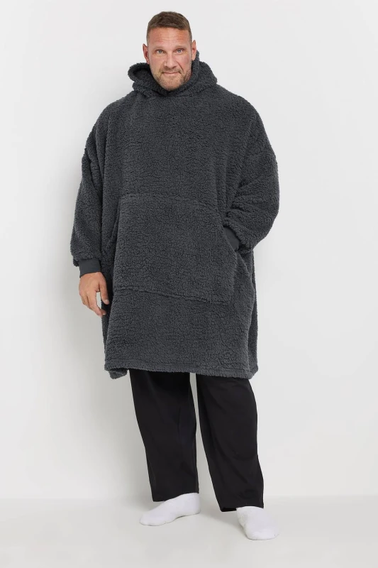 Image of BadRhino Mens Fleece Borg Blanket Hoodie in Grey Size: L-1XL Grey Male L-1XL