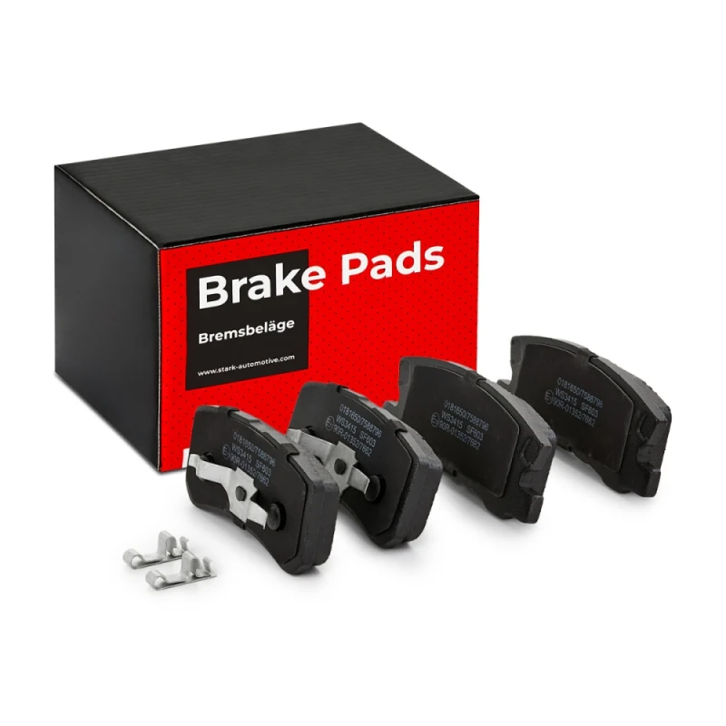 Image of STARK SKBP-0010101 Brake pad set Rear Axle, with acoustic wear warning, with anti-squeak plate Brake Pad Set,disc brake (402)