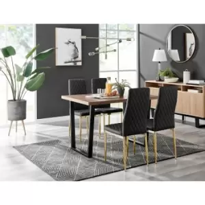 Image of Kylo Brown Wood Effect Dining Table & 4 Black Milan Gold Leg Chairs - Black