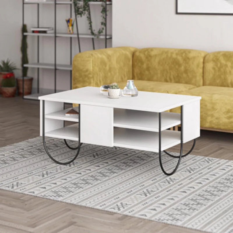 Image of FWStyle 3 Tier Painted White Coffee Table Scratch Resistant Black Metal Frame White