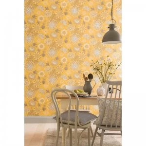 image of Vintage Bloom Mustard Yellow Wallpaper