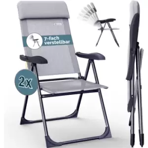 Image of Casaria - Garden Chairs 2pcs Set Folding 7-way Adjustable Aluminium Frame High Backrest Balcony Camping Festival Foldable 2er Set Grau Melange (de)