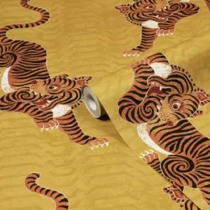 Image of Tibetan Tiger Wallpaper Mustard