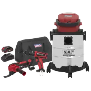 Image of Sealey 3 x 20V SV20 Series Tool VAC Combo - 2 Batteries - CP20VCOMBO5
