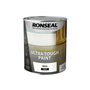 image of Ronseal Stays White Ultra Tough Paint Satin White 750ml