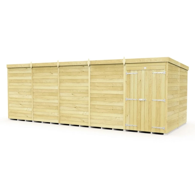 Image of Buttercup Farm 20 x 8 Feet Pent Shed - Double Door W/O Window - L231 x W589 x H201cm in Brown Brown Unisex