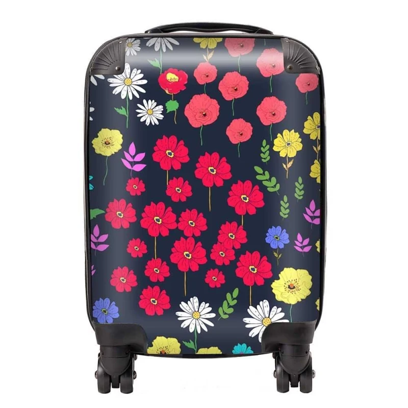 Image of Warren Reed - Designer Multicoloured Flower Pattern Suitcase in Red Size: Large Red Unisex Large