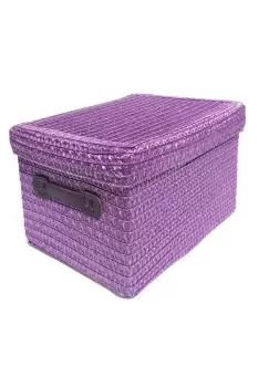 image of Coloured Polyester Storage Basket Organiser With Lid 28 x 22 x 20 cm