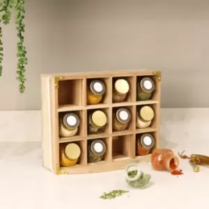 Image of Kitchen Pantry Acacia 12 Jar Spice Rack Brown