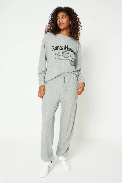 Image of Dorothy Perkins Embroidered Brushed Marl Sweatshirt - Khaki
