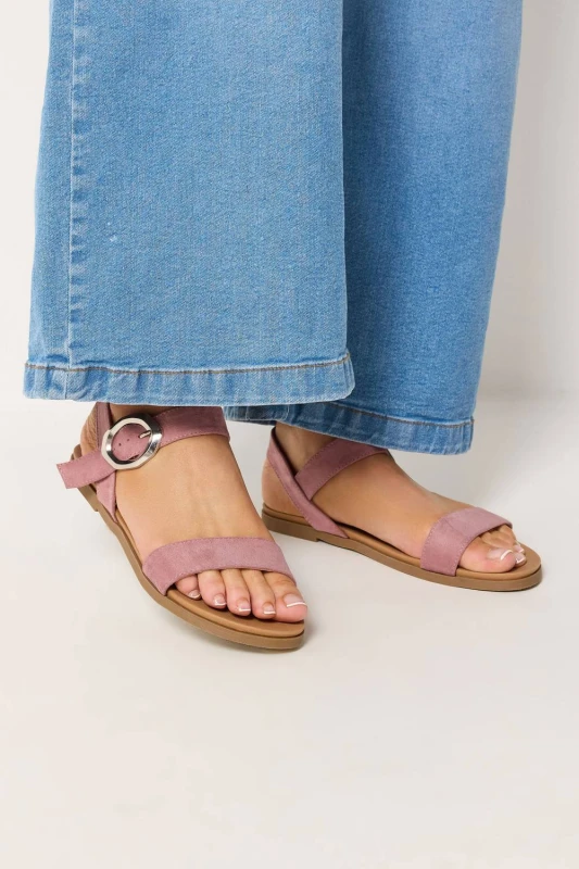 Image of Yours Womens Buckle Detail Sandals In Wide E Fit in Pink Size: 7E Pink Female 7E