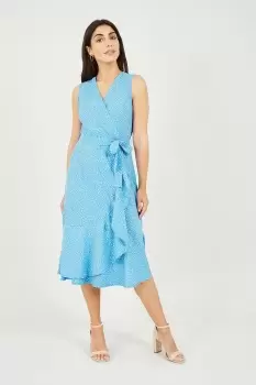 Image of Blue Dash Printed Wrap Midi Dress