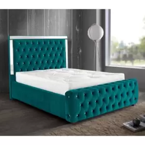 Image of Elegance Mirrored Bed Double Plush Velvet Green