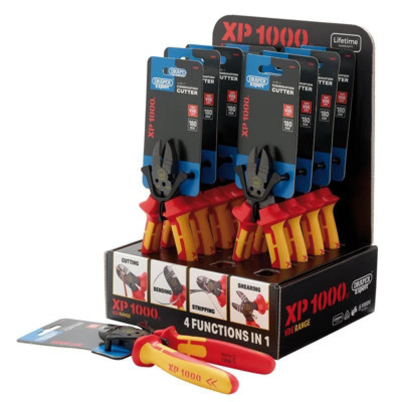 Image of Draper 13617 Xp1000 Counter Top Display Of Vde 180mm 4-In-1 Combination Cutters (10 Piece)
