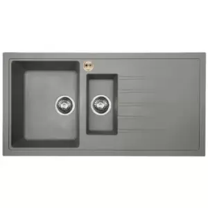 image of Bristan - Gallery Quartz Easyfit 1.5 Bowl Kitchen Sink RH Drainer 1000mm L x 500mm W - Dawn Grey