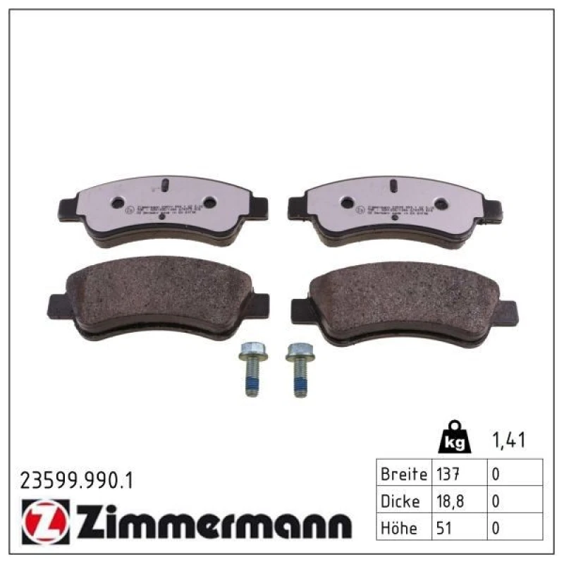 Image of ZIMMERMANN Brake pad set ZIMMERMANN 23599.990.1