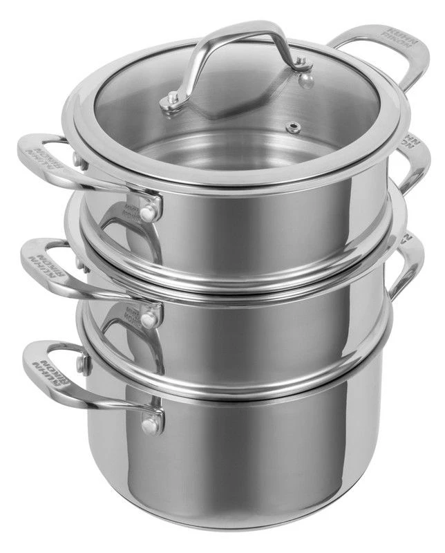 Image of Kuhn Rikon Allround Stainless Steel Induction Safe Stackable 3-Tier 18cm/2.3L Casserole Pot Steamer Set in Silver Silver Unisex