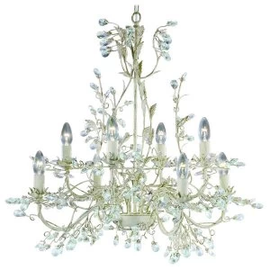 Image of 8 Light Chandelier Cream/Gold Floral Leaves Design, E14