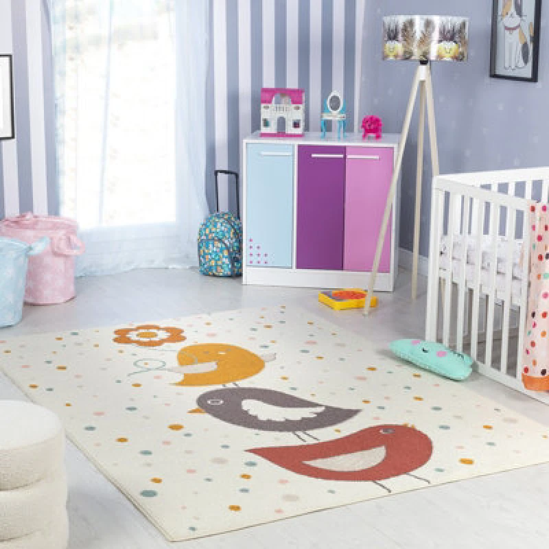 Image of Livabliss Kids Modern Yellow/blue/brown Bedroom Pioupiou Area Rug 160 X 213cm - Easy Care, Non Shedding, Soft & Safe Rug For Kids Spaces