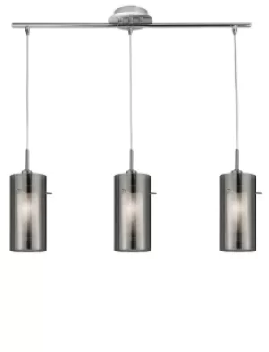 Image of Duo 3 Light Ceiling Pendant Chrome, Smoked Glass On Bar, E14