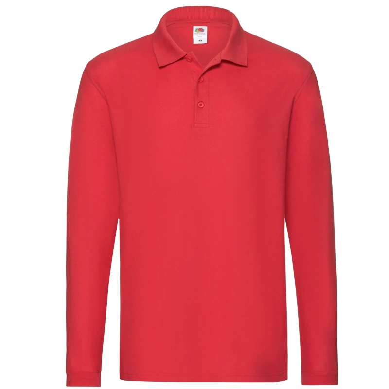 Image of Fruit Of The Loom Fruit of the Loom Men Premium Pique Long-Sleeved Polo Shirt in Red Size: Small Red S Male 5063425999095
