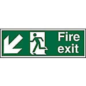 Image of Fire Exit Sign Down Left Arrow Vinyl 20 x 60 cm