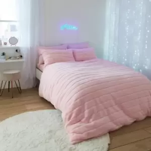 Image of Sassy B Hella Cosy Banded Faux Fur Duvet Cover Set, Pink, Double