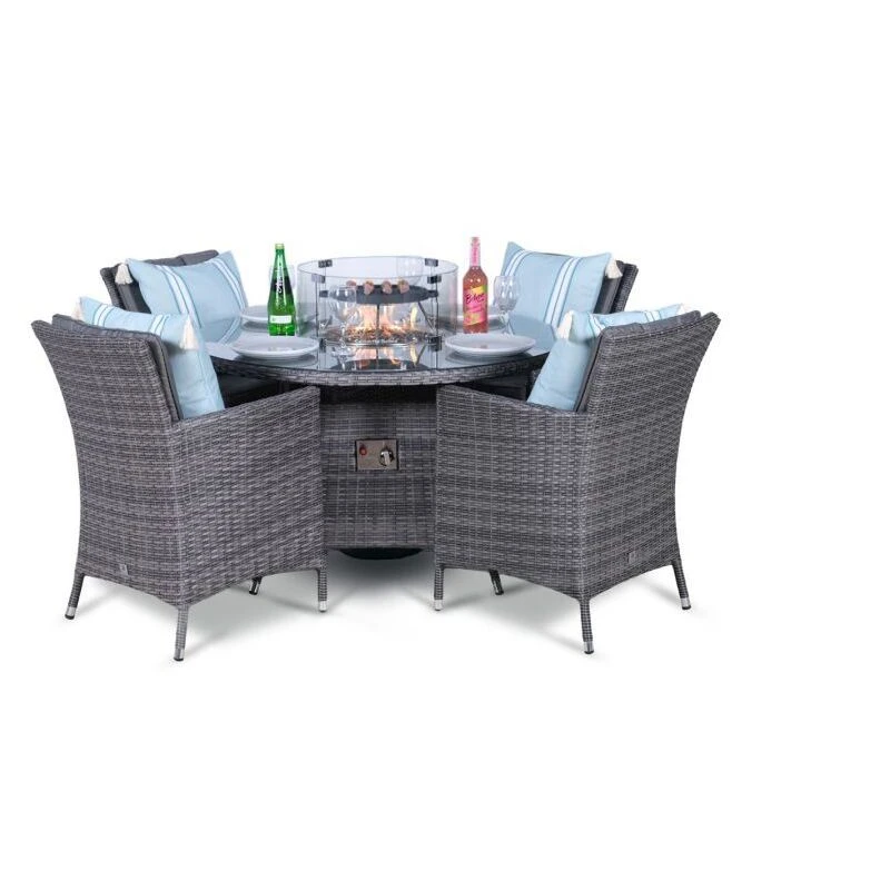 Image of Thats Furniture Savannah Fire Pit 4 Seater Round Rattan Dining Set in Grey Grey Unisex