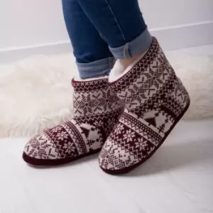 image of totes Berry Fairisle Ladies Slipper Boots Red/White