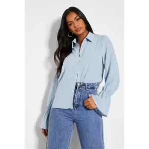 Image of I Saw It First Woven Elasticated Cuff Button Up Shirt - Blue