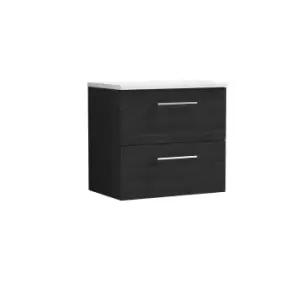 image of Nuie Arno 600mm Wall Hung 2 Drawer Vanity & Sparkling White Laminate Top Charcoal Black