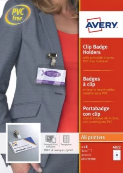 Avery Badge Holders with Clip 60x90mm 32 Inserts 25 Holders