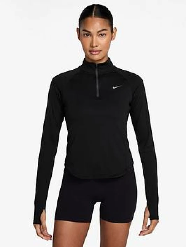 Image of Nike Pacer Womens Long-Sleeve 1/2-Zip Running Top - Black Female 14