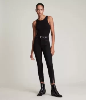 Image of AllSaints Womens Miller Mid-Rise Size Me Studded Skinny Jeans, Black, Size: M