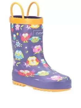 image of Cotswold Girls Owl Wellington Boots, Purple, Size 10.5 Younger