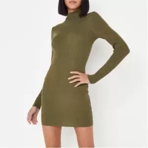 image of Missguided High Neck Ribbed Mini Dress - Green