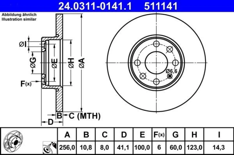 Image of ATE 24.0311-0141.1 Brake disc Solid, Coated Brake Disc (82)