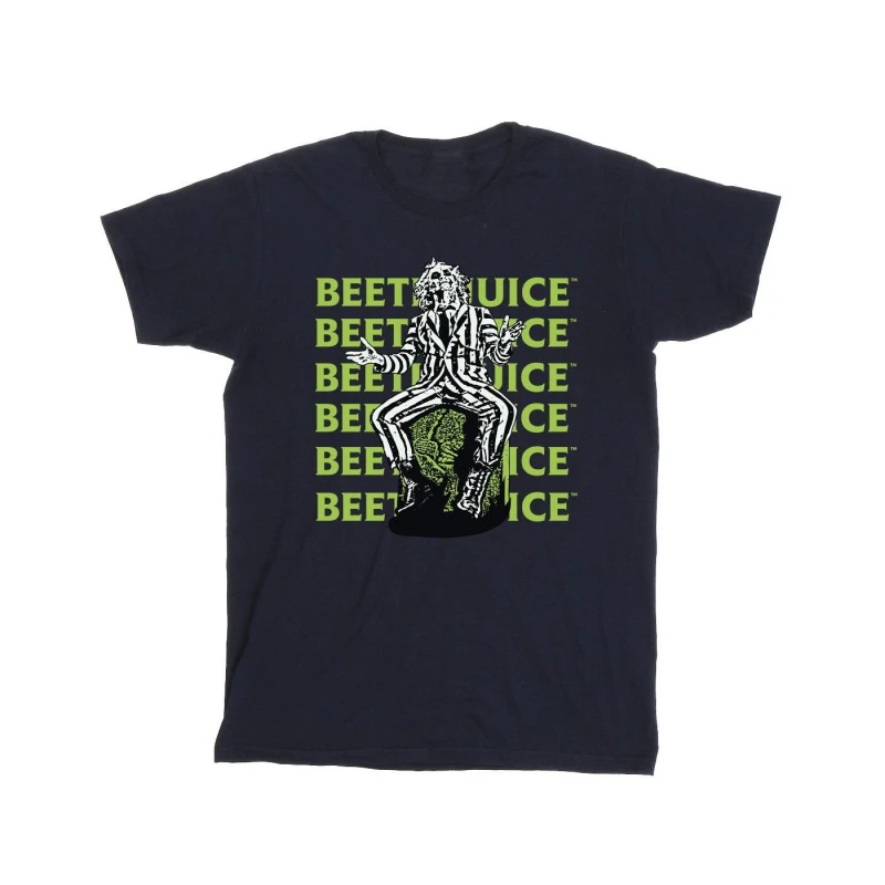 Image of Beetlejuice Beetlejuice Men Pose Cotton T-Shirt in Navy Size: Small Navy S Male 5063376716628