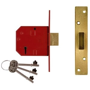 Union 2134E 5 Lever BS Mortice Deadlock Satin Brass Finish 67mm 2.5" Box